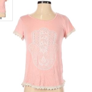 Moonchild Hamsa Hand Pink White Embellished Top Lace Trim Women's Small S EUC